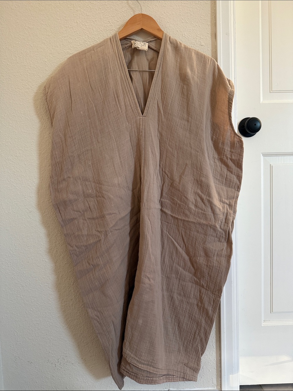 Light Taupe Midi Dress with V-Neck